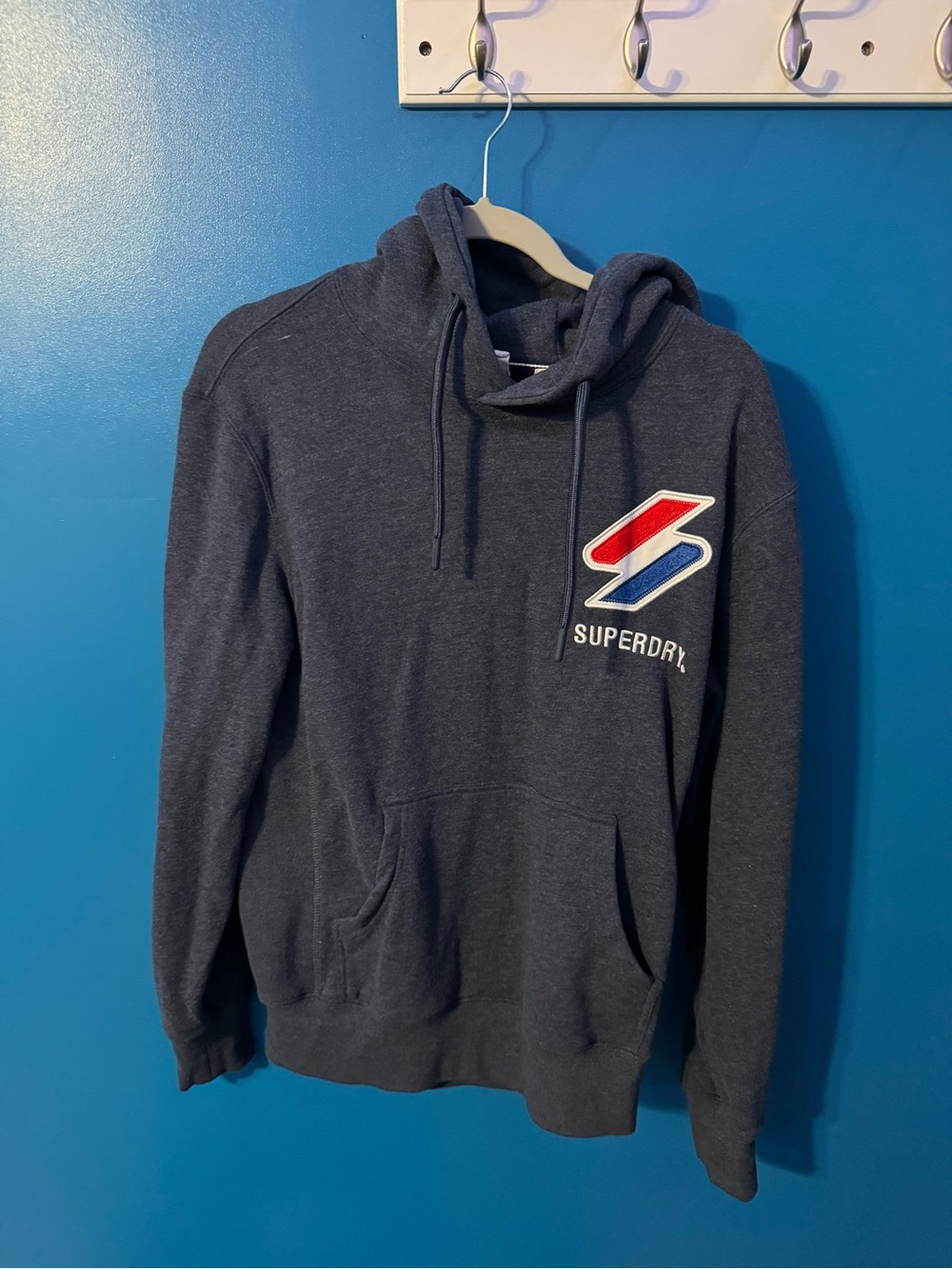 Superdry Navy Blue Hoodie with Red & Blue Logo - Men's Pullover